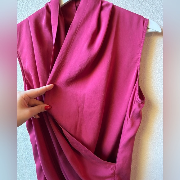 Theory Derona Draped Sleeveless Silk Blouse in Fuchsia (Size:S) - Picture 6 of 14